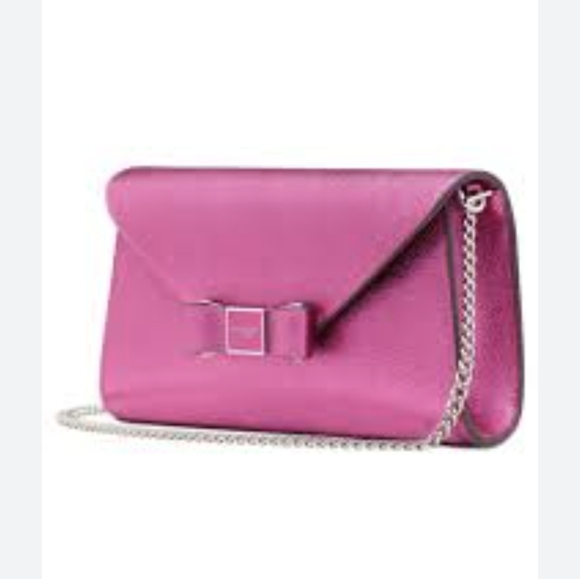 Kate Spade Metallic Pebble Envelope XBody Morgan Bow Bikini Pink NWT 24 " Chain - Picture 2 of 9